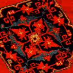 Closeup of red and black quality Oriental rug