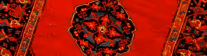 Closeup of red and black quality Oriental rug