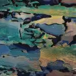 ruggallery-pantone-color-year-6 Closeup of modern rug design featuring Pantone Color of the Year 2022, Very Peri, with shades of green, blue, pink, and black